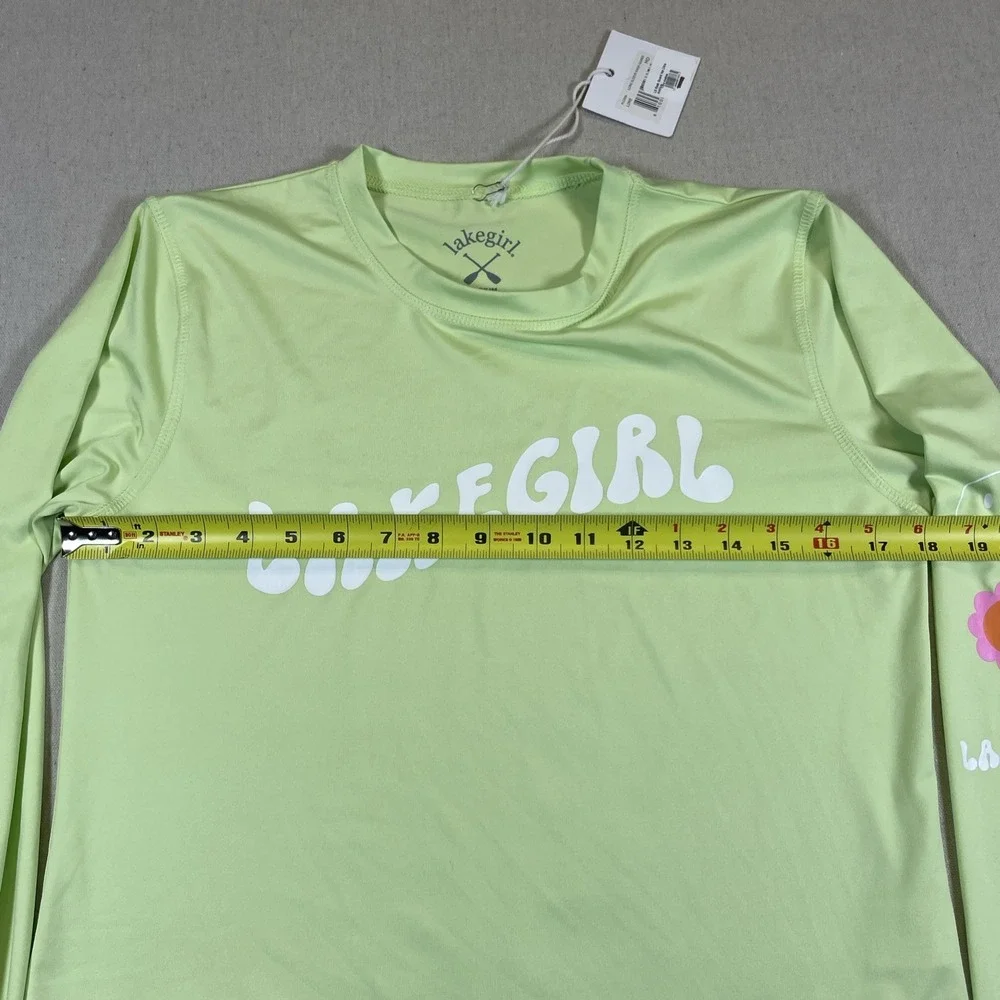 Lakegirl Rash Guard Kids Medium Lime Green Floral Smiley Sleeve Swim Top Surf